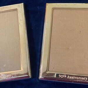 Fetco Two (2) 5x7 vintage  gold-tone metal picture frames, 50th Annivesart